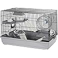 LOOBMBNS Hamster Cage Kit 22″Lx12″Wx15″H with 2 Spacious Platforms, Exercise Wheel, Hide-House, Water Bottle, Bathtub, Ladders, Food Bowl, Black/Gray