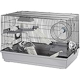 Large Hamster Cage Starter Kit 22x12x15in for Syrian Hamster Dwarf Hamster | w/ 3/8" Bar Spacing, 4" Deep Base, &phi;6" Silent Wheel, Bathtub, House, Platforms, Ladders, Water Bottle, Food Bowl, Tube Ports