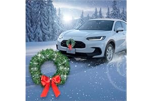 Carbella Christmas Wreath for Car Truck SUV Van, LED Light Up with Red Bow Decoration Ornament Mount Xmas Artificial Pine Water-Proof Winter Holiday Wreath Mounting Hardware Included (11" x 11")