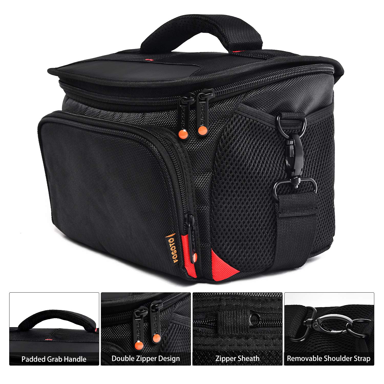 FOSOTO Shockproof DSLR Camera Shoulder Bag Case Compatible for Canon EOS T5i T6 T7i 5D 6D, Nikon D3400 D5600 D7200 D750 D610, Sony A99 Olympus Fujifilm Pentax