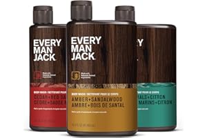 Every Man Jack Men's Body Wash Variety Pack - Includes 3 Body Washes with Natural Ingredients & Incredible Scents - Amber + Sandalwood, Cedar + Red Sage, Sea Minerals + Citron Fragrances (3 Pack)