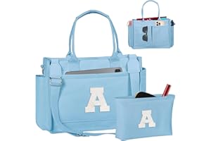 Freesya Christmas Gifts for Women Teen Girls, Initial Tote Bag with Zipper, Letter Canvas Tote Purse for College Work Laptop