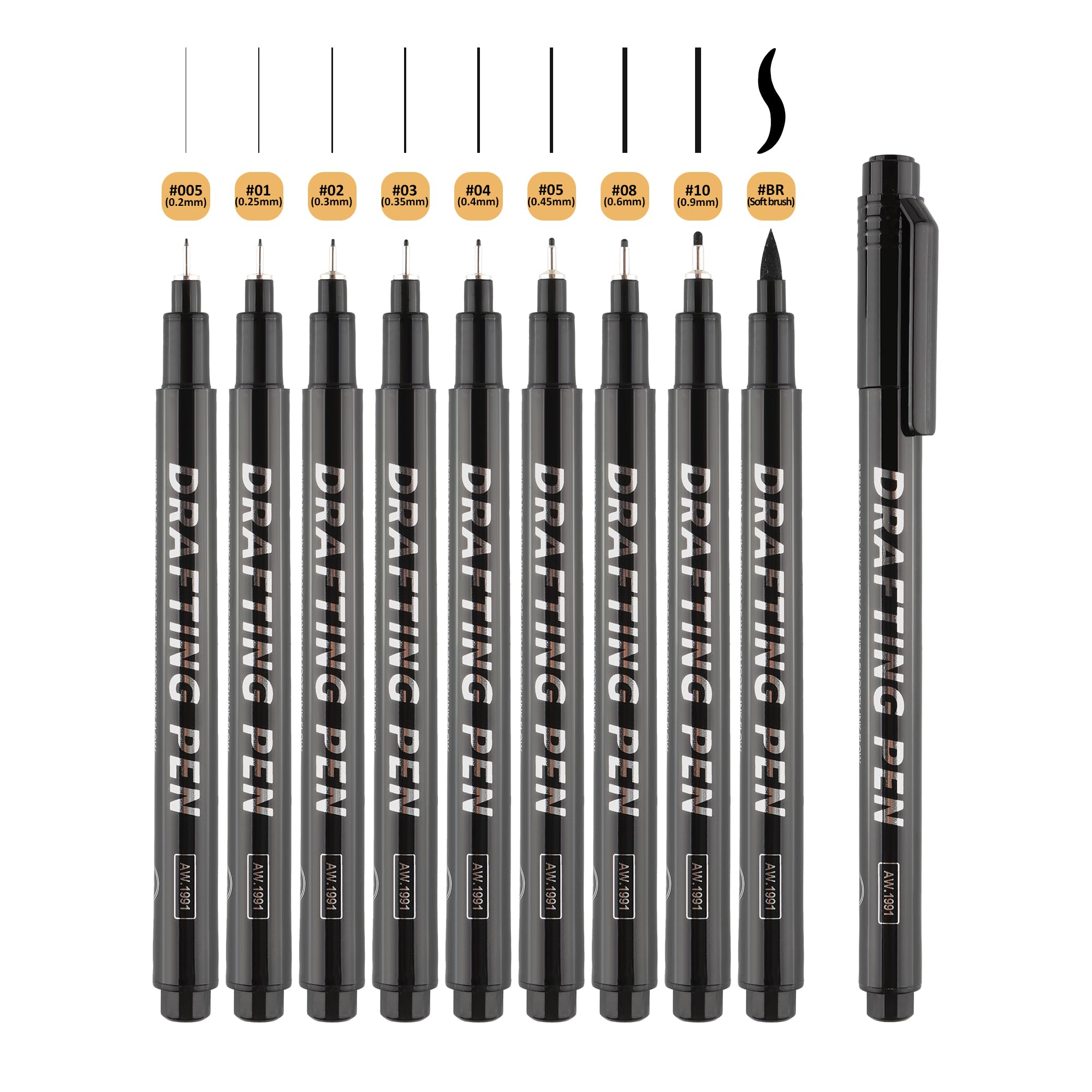 SMOOTHERPRO Black Fineliner Pens | 9 Pack| Drawing Pens for Artist| Art Supplies for Detail & Outlining | Waterproof & Smear-Resistant | Ideal for Drawing Handwriting Sketching Calligraphy（FPB09）