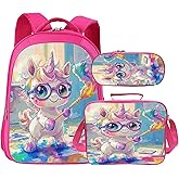 Arevigh Unicorn School Backpack 3 Piece Set Backpack Lunch Bag Pencil Case Waterproof Fabric for School Gifts for Students Kids Toddler Boys Girls Elementary Middle