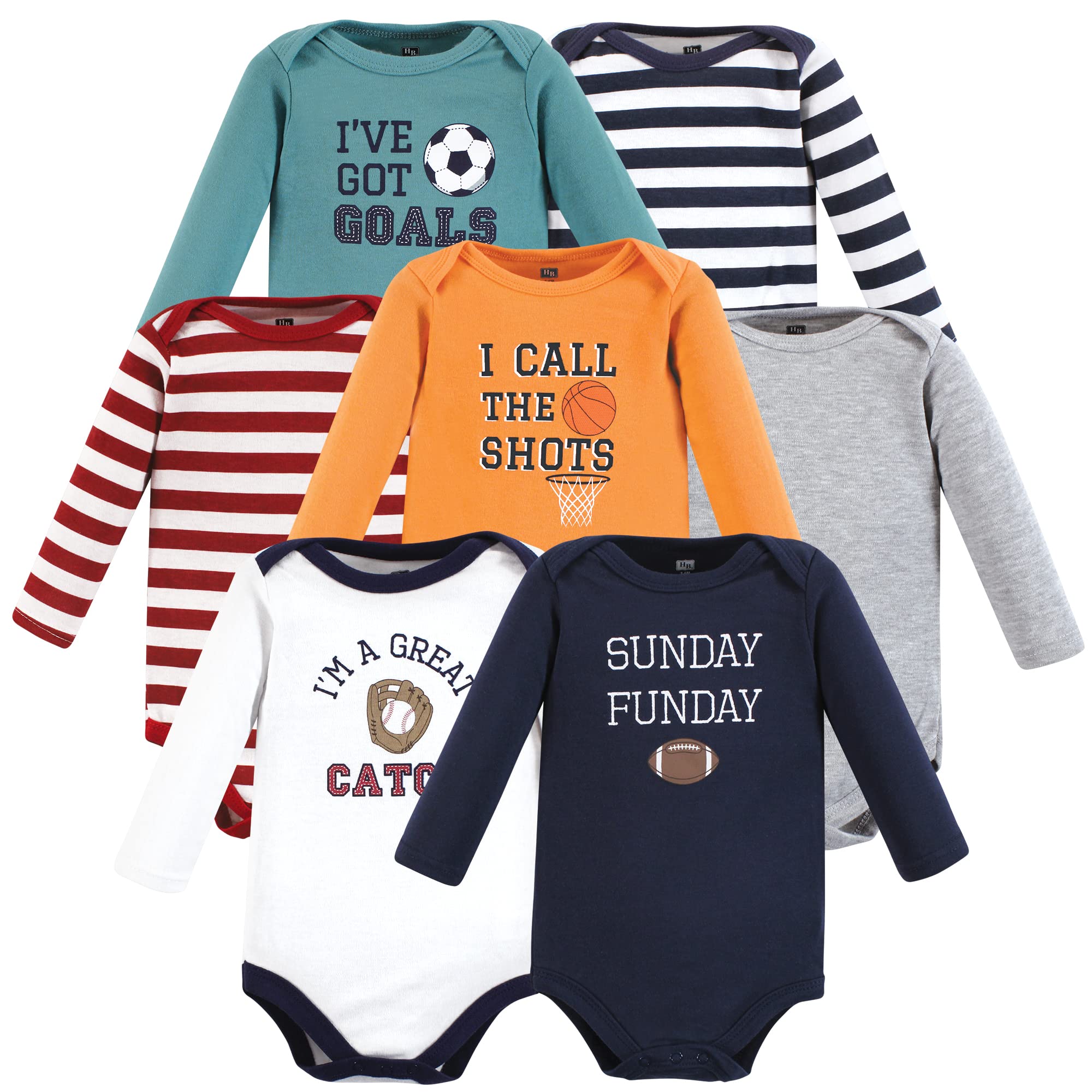 Hudson Baby Unisex Baby Cotton Long-Sleeve Bodysuits, Sports Stripes, 6-9 Months