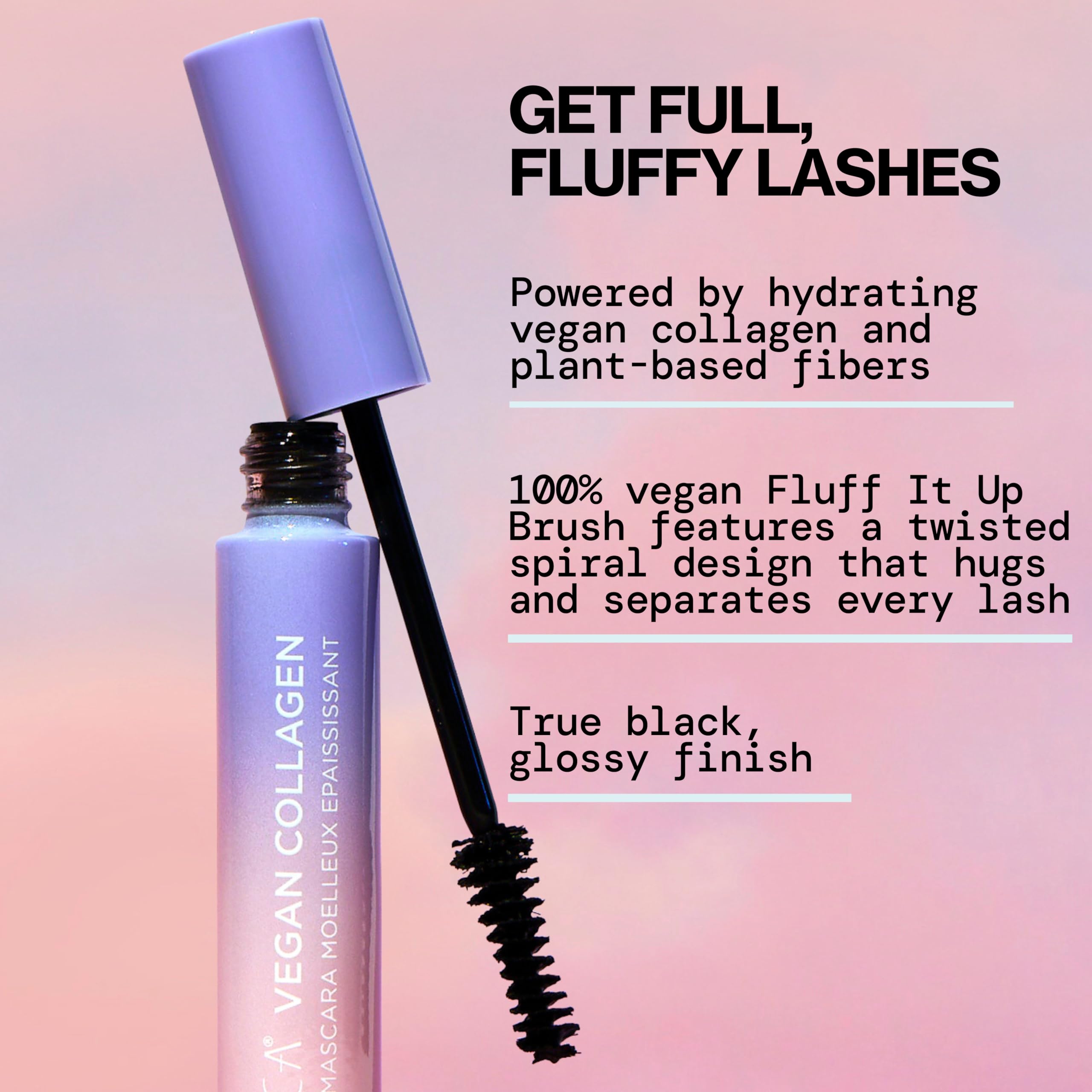 Pacifica Vegan Collagen Fluffy Lash Mascara – Black Thickening & Lengthening Mascara with Plant Fibers, Full Fluffy Lashes, Vegan & Cruelty-Free, 0.24 oz