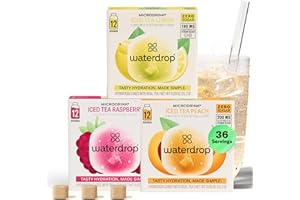 WATERDROP MICRODRINK Waterdrop Hydration Cubes With Vitamin C, B Vitamins and Electrolytes, 3 Iced Tea Flavor Electrolyte Variety Pack, Flavored Water Enhancer Cubes for Still & Sparkling Water, Sugar Free, 36 Count