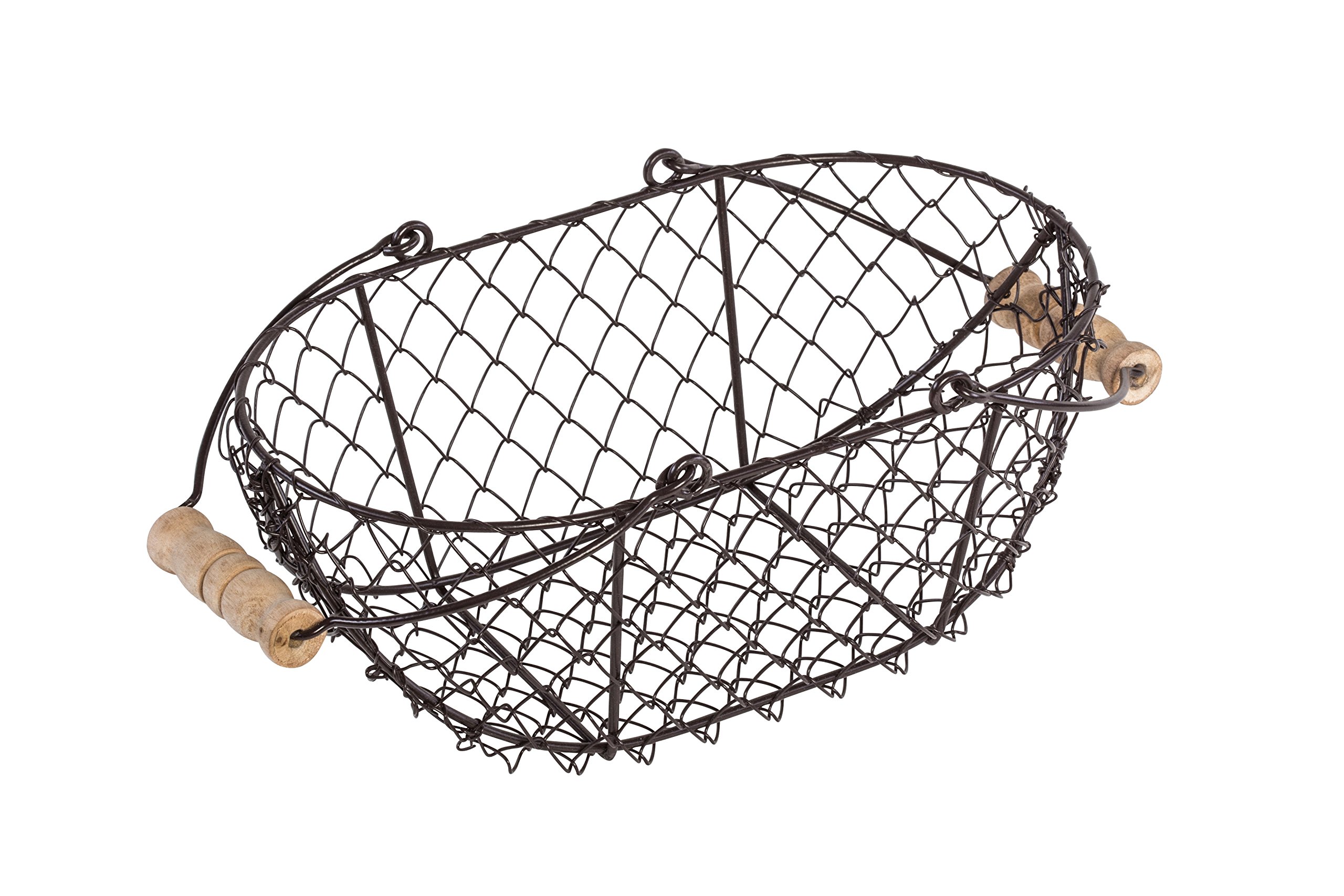 Photo 1 of 10" Oval Wire Basket with Wooden Handles - Vintage Style - By Trademark Innovations