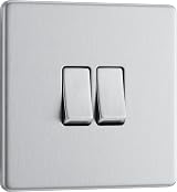 British General BG Electrical Double Wall Light Switch 2 Way Brushed Steel 20A view 1