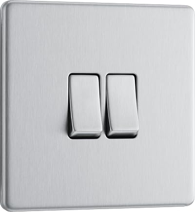 British General BG Electrical Double Wall Light Switch 2 Way Brushed Steel 20A