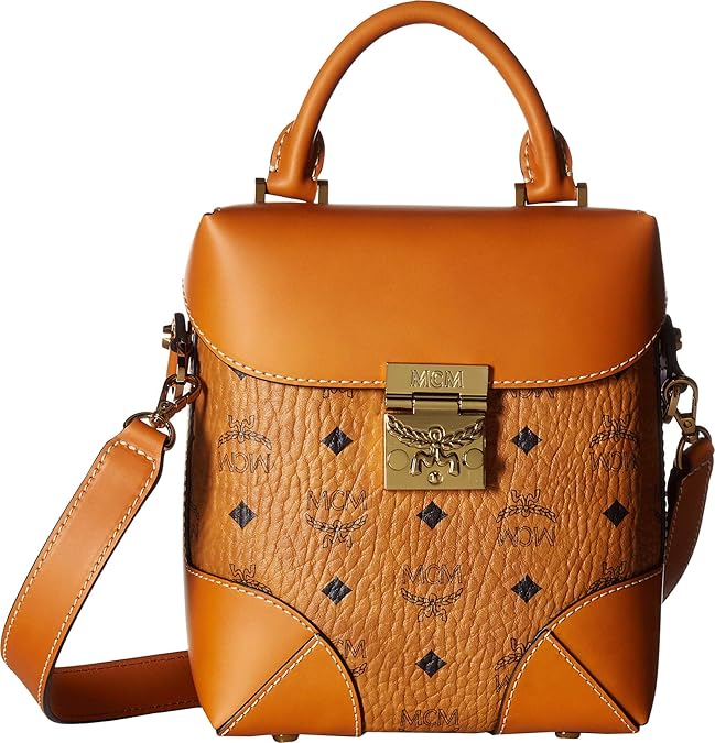 MCM Womens Soft Berlin Visetos Crossbody Small Cognac One Size Handbags