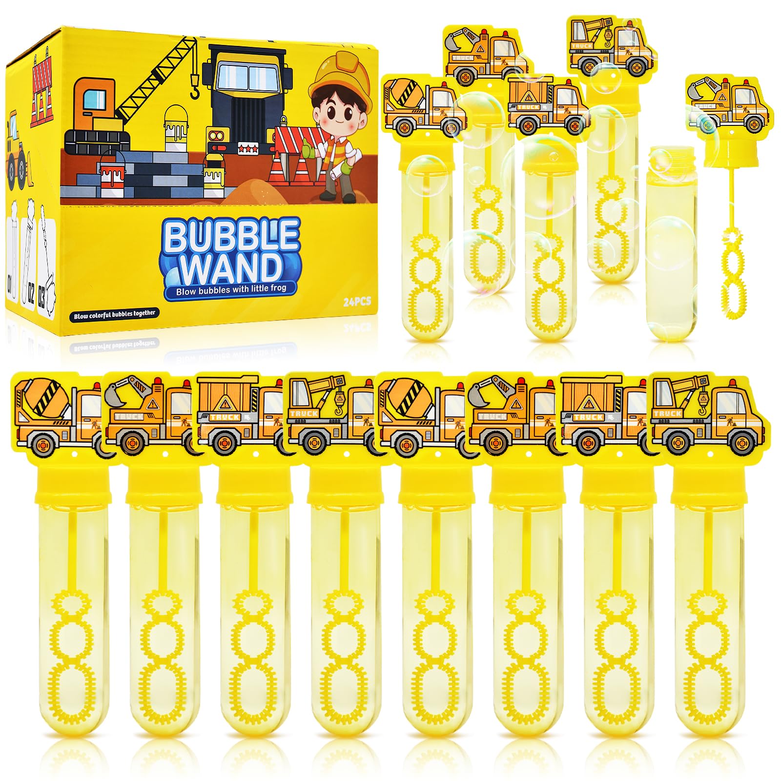 Photo 1 of 24 Pack Construction Truck Bubble Wands for Kids - Large Cartoon Excavator Bubbles Bulk with Refill Solution Toys for Carnival, Goodie Bag Stuffers, Boys Girls Birthday Gifts, Christmas Party Favors