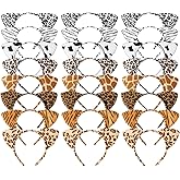 Hoemwarm Animal Ears Headband Assortment - Cheetah, Zebra, Leopard Ears Hairbands for Forest Theme Birthday, Cosplay Party Decorations and Supplies (24 Pieces)