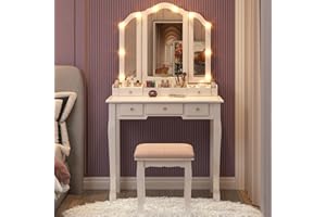 Longtesun Makeup Vanity Set Teen Vantity Set White Vanity Desk with Mirror and Lights Vanity Table with Lights Makeup Vanity with Lights Vanity Mirror with Lights Desk and Chair Makeup Vanity Table