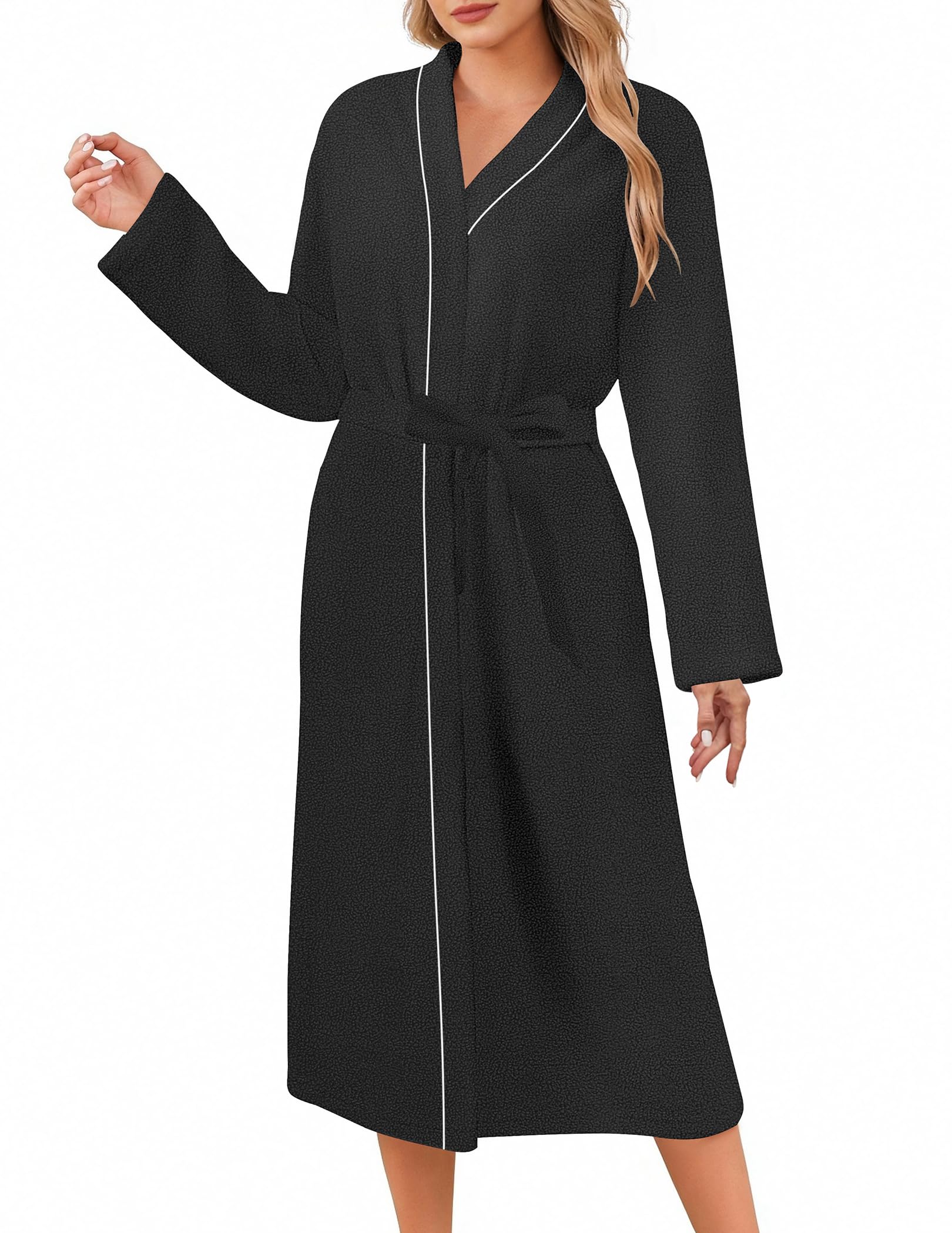 Photo 1 of Ekouaer Robes for Women Lightweight Long Fleece Bathrobe Fluffy V Neckc Sleepwear with Pockets S-XXL