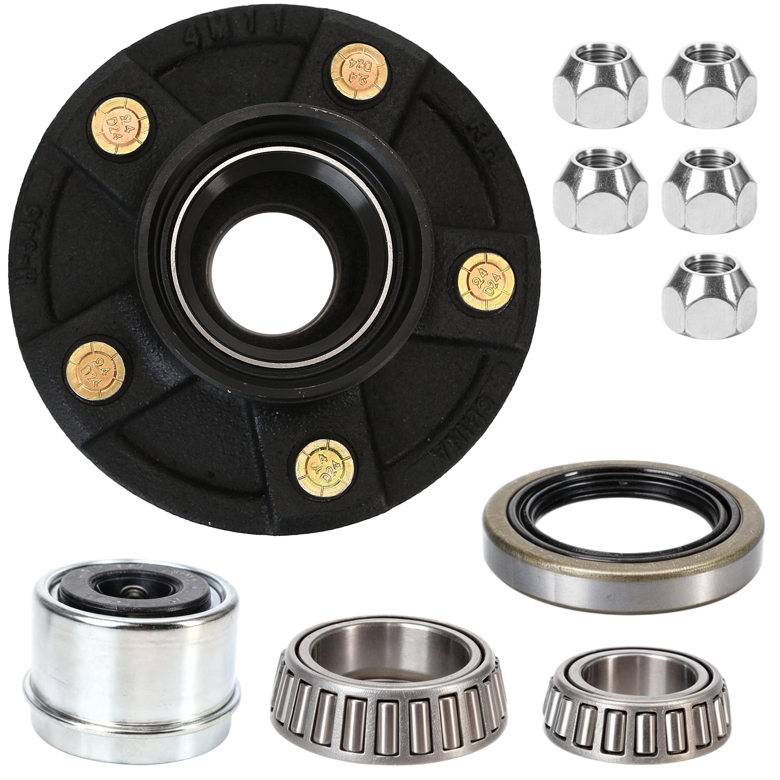 Photo 1 of 1 Set Trailer Wheel Idler Hub Kits, 5-Hole, 4.75'' Bolt Circle Idler Hub for 3500 lbs Axle, Suit 1-1/16" to 1-3/8" Spindle, 5x4.75 Idler Hubs Bearing Kits Replacement fits for Dexter ALKO