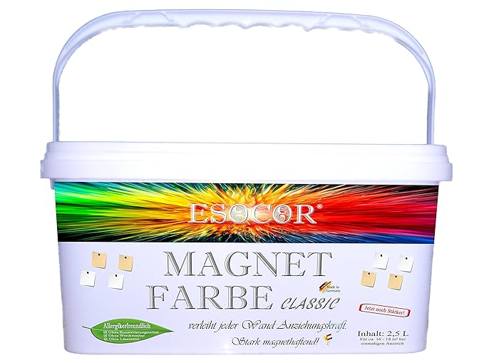 2,5 Liter ESOCOR MagnetFarbe classic + 3 Pin Neodym-Magnete – stark magnethaftend – sehr allergikerfreundlich – Konservierung