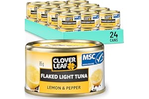 Clover Leaf Lemon & Pepper Flavoured Tuna - 18g of Protein per Serving - Source of Iron, Vitamin D - Flake Light Skipjack for