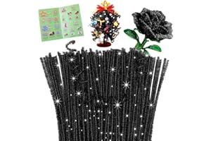 Giwrmu 100 Pieces Pipe Cleaners Chenille Stem, Glitter Black Pipe Cleaners Craft, Fuzzy Sticks Craft Supplies, Colored Pipe Cleaner for Creative Handmade DIY Art Craft Project