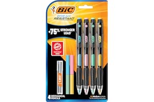 BIC Break Resistant Mechanical Pencils with Erasers, No. 2 Medium Point (0.7mm), 4-Count Pack Pencils for School or Office Supplies, Lead and Eraser Refills