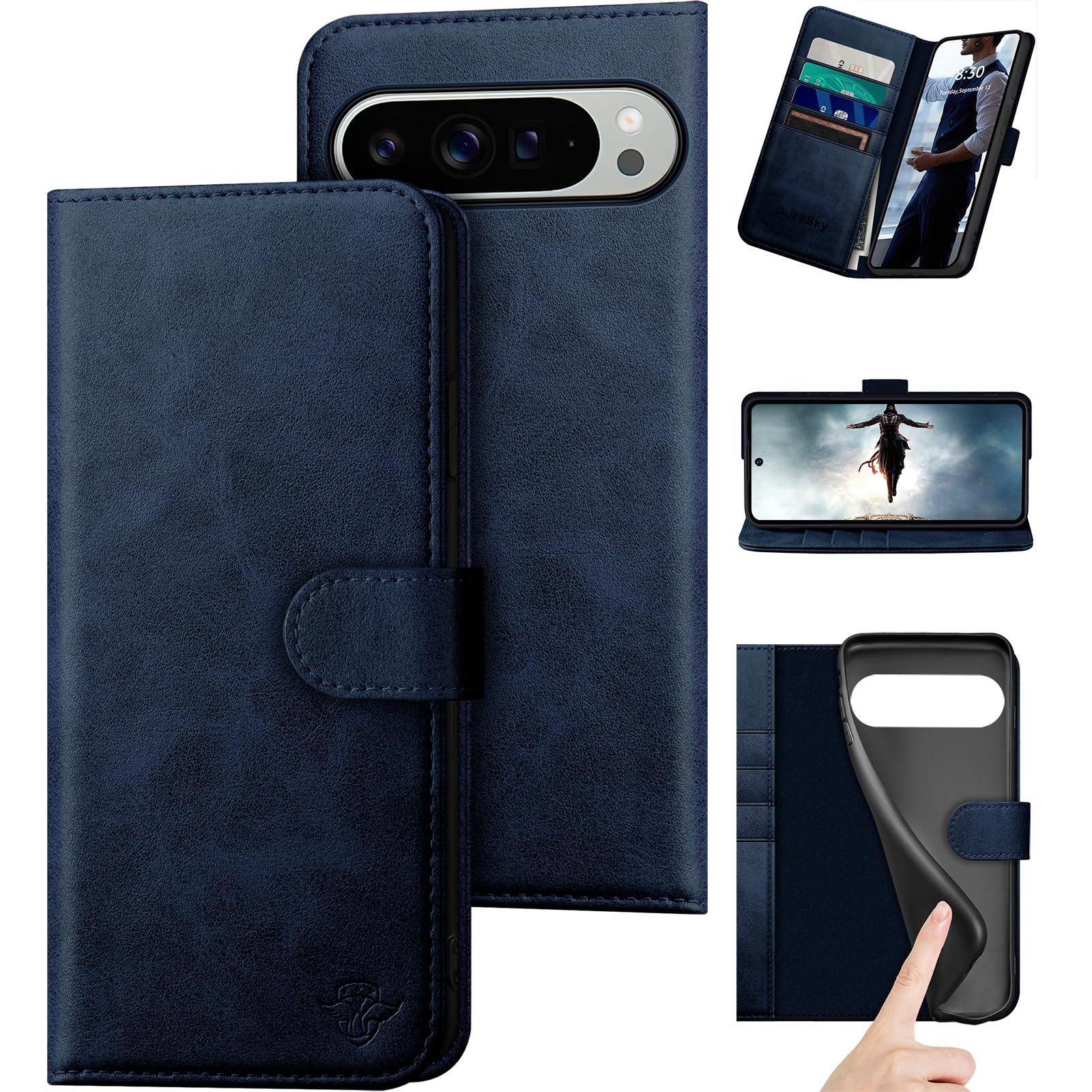 Photo 1 of DuckSky compatible with Google Pixel 10 Pro XL 6.8" Genuine Leather Wallet case?RFID Blocking??4 Credit Card Holder??Real Leather?Flip Book Phone case Cover Women Men for Pixel 10 ProXL case Dark Blue