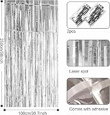 YAAVAAW Glitter Silver Tinsel Curtain 2 Pack 8.3ft Door Backdrop 3.2x8.3ft view 2