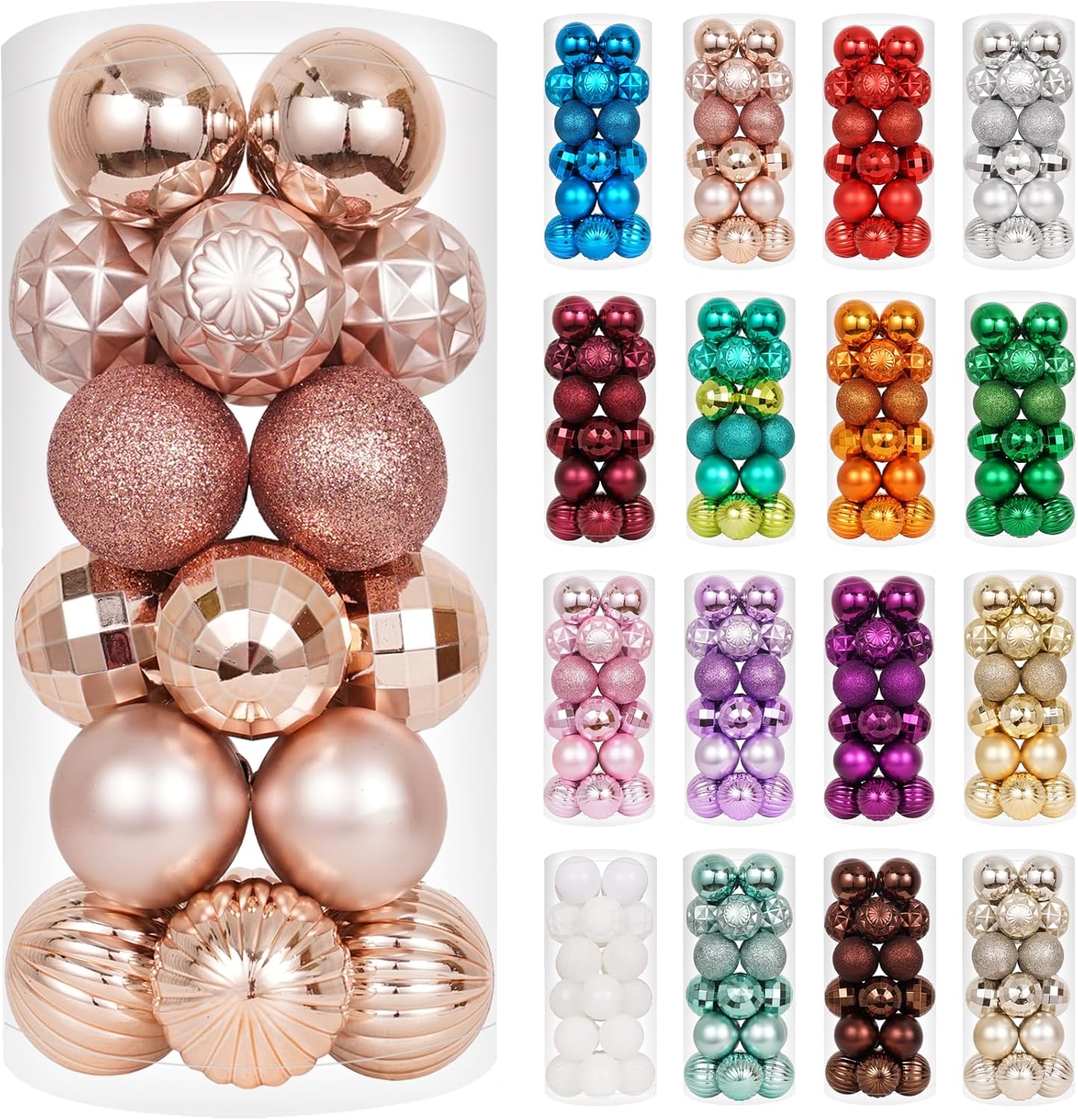 Ornaments - XmasExp 24ct Christmas Ball Ornaments Shatterproof Xmas Tree Hanging Balls Decorations Perfect for Holiday Wedding Christmas Decor (Rose Gold, 1.57