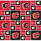 Calgary Flames Cotton Fabric Sold by The Yard, NHL Cotton Fabric-Calgary Flames Geometric Design