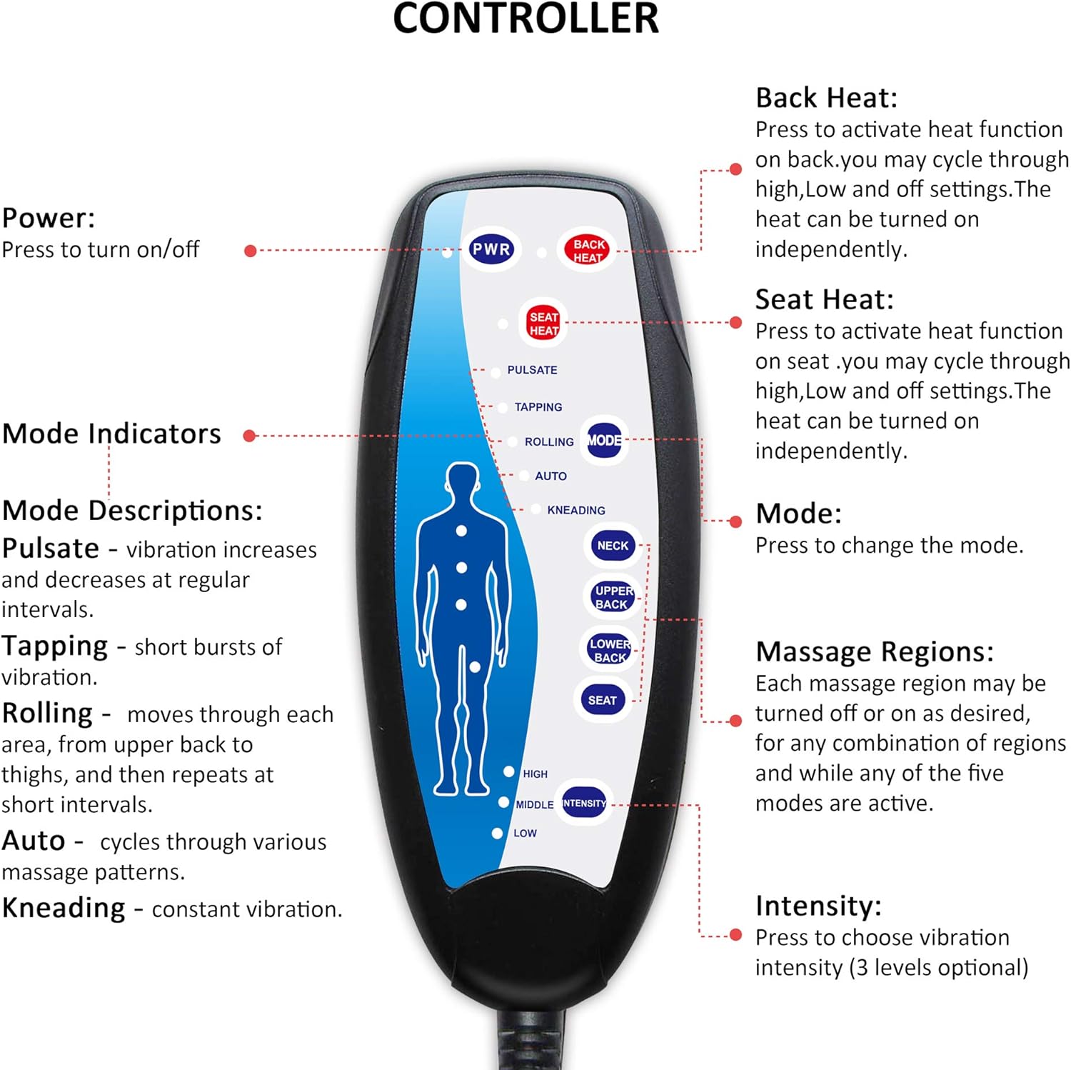 COMFIER Massage Seat Cushion with Heat - 10 Vibration Motors, 3 Heating Pad, car Back Massager for Chair, Massage Chair Pad for Back Pain Relief car and Home Office use: Automotive