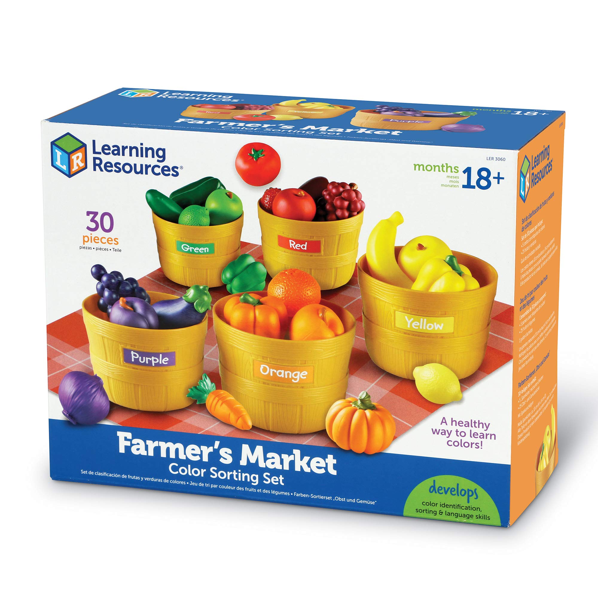 Learning Resources Farmer's Market Color Sorting Set, Play Food, Fruits and Vegetables Toy, 25