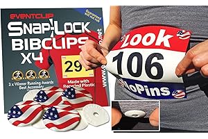EventClip - US Flag, Runners bib Clips, Runners Number Fasteners, Snap-Lock for Securing Running and Cycling Numbers. Made with Recycled Plastic (Est 2012).