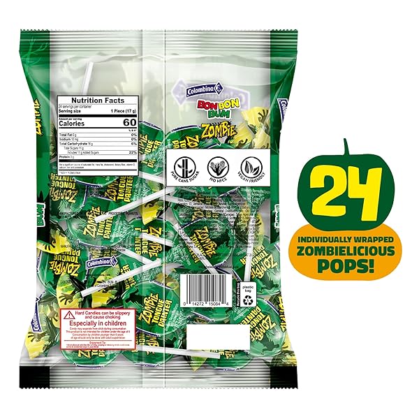 COLOMBINA BON BON BUM LOLLIPOPS – ZOMBIE TONGUE PAINTER PARTY TREAT, 24 COUNT (PACK OF 1)