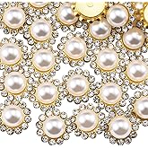 100 Pcs 12mm Flower Claw Pearl Sew On Rhinestones Gold Flatback Base Shiny Crystals Rhinestones Stones for Wedding Clothing Dress Shoes Crafts Decoration (02 White)