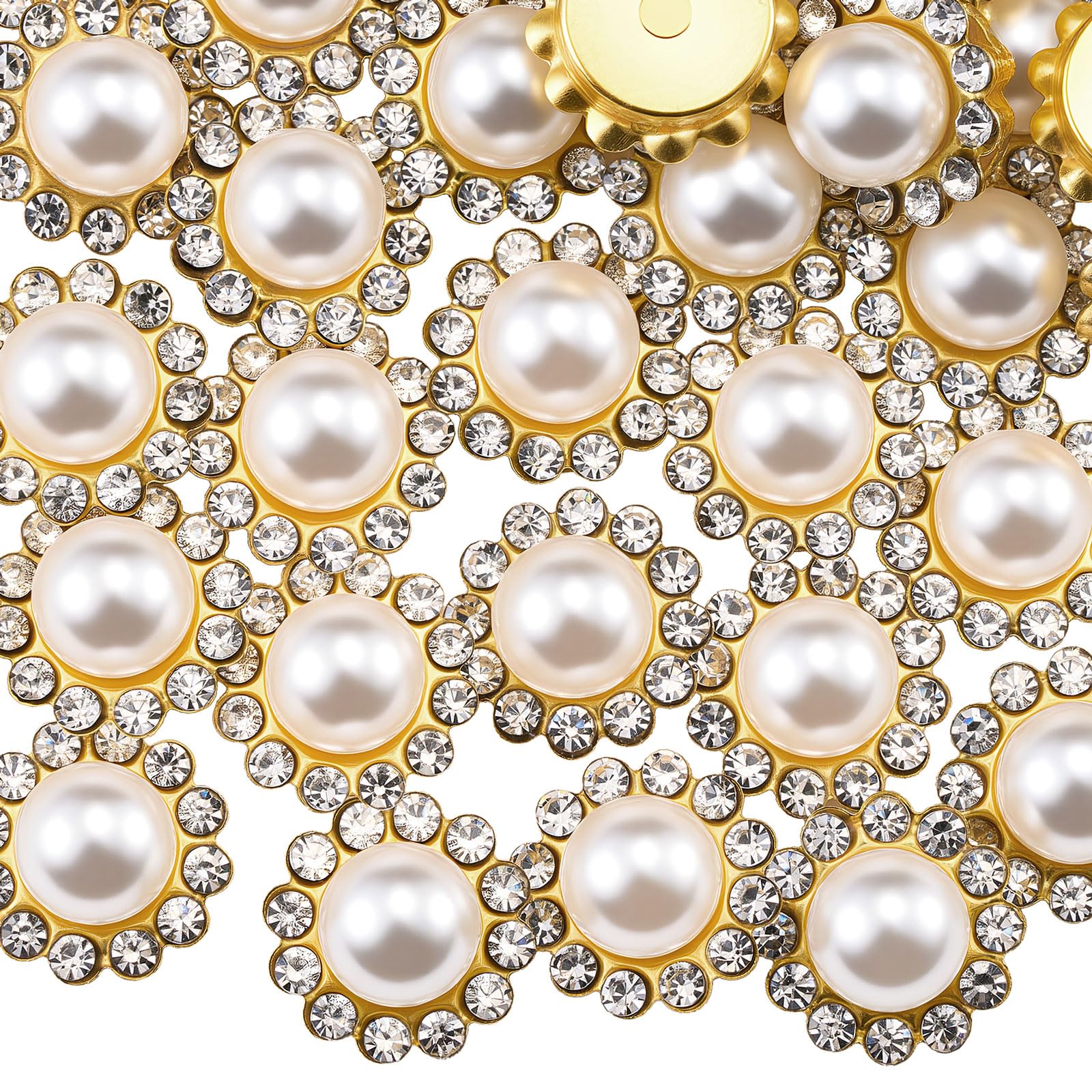 Photo 1 of 100 Pcs 12mm Flower Claw Pearl Sew On Rhinestones Gold Flatback Base Shiny Crystals Rhinestones Stones for Wedding Clothing Dress Shoes Crafts Decoration (02 White)