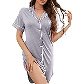 Mawor Women's Nightgown Button Down Short Sleeve Sleepshirt Nightshirt V Neck Sleepwear Nightdress Pajama Dress XS-XXXL