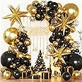 KARLURE Black and Gold Balloons Garland Arch Kit, Black Gold Confetti Balloons for Birthday Party Christmas Graduation Retire