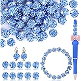 Clay Rhinestone Beads for Crafting, 10MM Light Blue Round Shamballa Disco Ball Beads for Pens Making, Sparkle Crystal Clay Bead for Jewelry Necklace Bracelet Earring Making 50Pcs