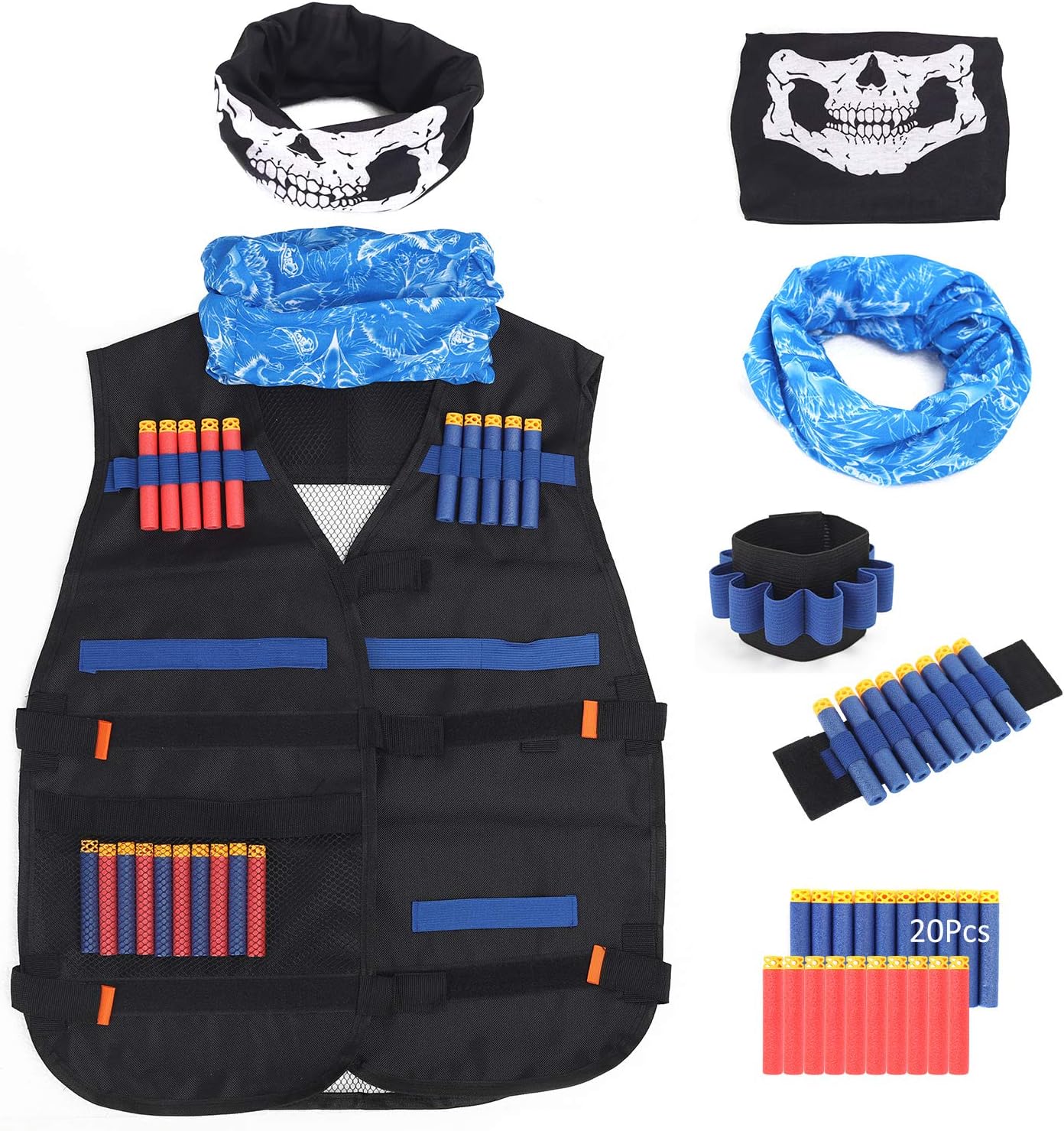 Lillypet Tactical Vest Jacket Kit for Nerf Gun N-Strike Elite Series with 20Pcs Darts Bullets,Scarf, 8-Dart Wrist Band, Seamless Face Mask