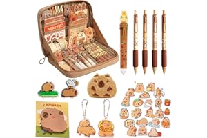 LJJINGXS Cute Capybara Pencil Case With 10 Compartments - Gift Set Includes Holder, Ball-Point Pen, Keychain, Stickers, Brooch, and Clips