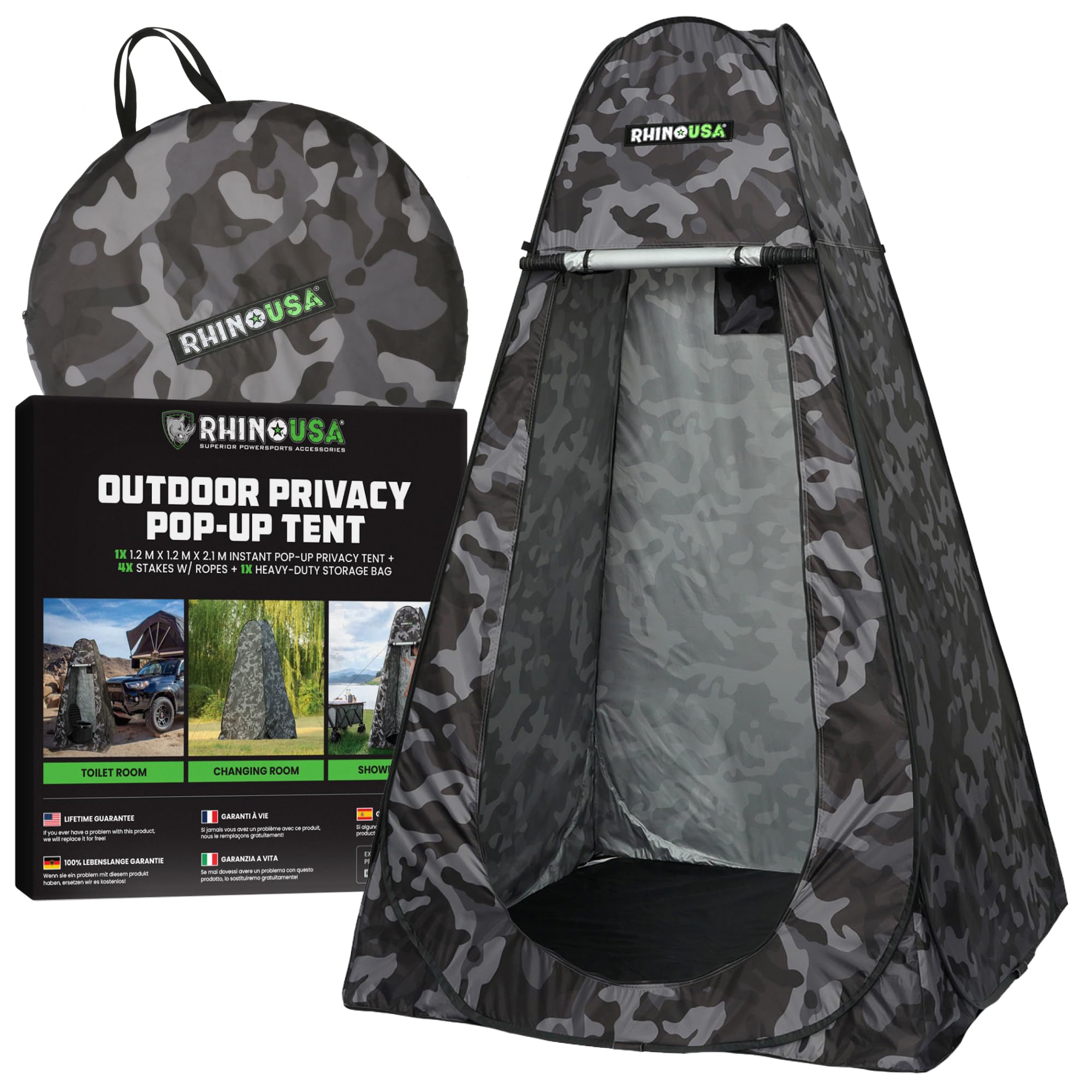 Rhino USA Portable Pop Up Privacy Changing Tent - Ultimate Outdoor Camping Shower, Camp Toilet Tent, Rain Shelter for Beach and Camping - Lightweight and Sturdy, Instant Setup While On-The-Go