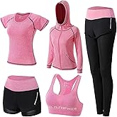 XPINYT 5pcs Workout Outfits for Women Athletic Sets Sport Suits Yoga Gym Fitness Exercise Clothes Jogging Tracksuits