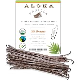 30 Count Organic Madagascar Vanilla Beans &ndash; Grade A Bourbon Pods | Gourmet Whole Vanilla Beans for Baking, Cooking, Extract Making | Rich Aroma, Premium Flavor, Non-GMO, Vegan
