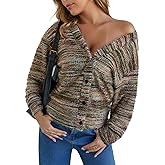QIANXIZHAN Women's Fuzzy Cardigan, V Neck Knit Button Cardigans Fall Outfits for Women 2025