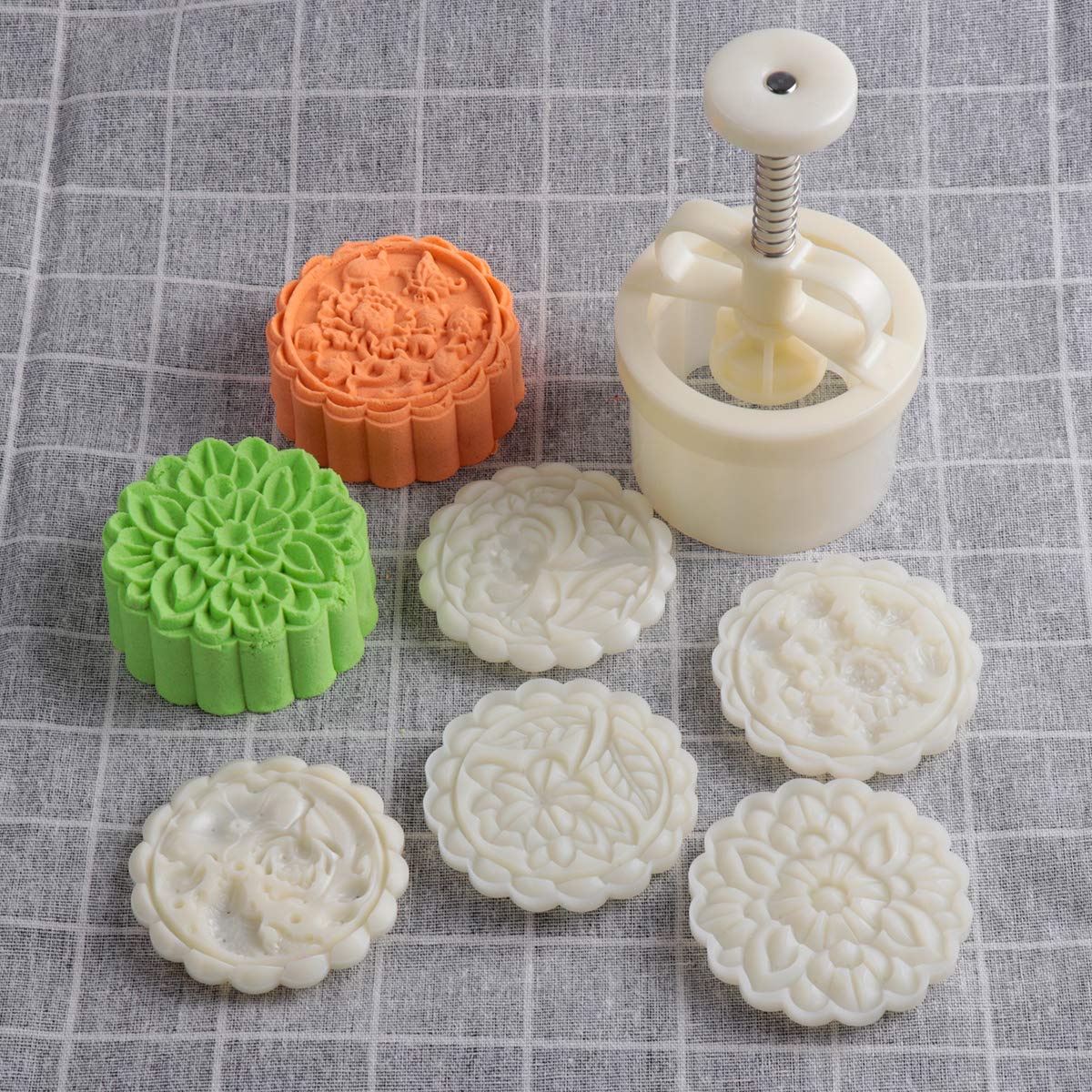 Photo 1 of 180g 5pcs Cookie Stamps Thickness Adjustable Moon Cake Mold Set, Cookie Press DIY Decoration Hand Press Cutter Cake Dessert Mold