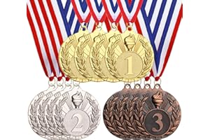 12 Pcs Gold Silver Bronze Medals for Awards, Hianjoo 1st 2nd 3rd Place Award Medal, Torch Metal Medals with Neck Ribbons for 