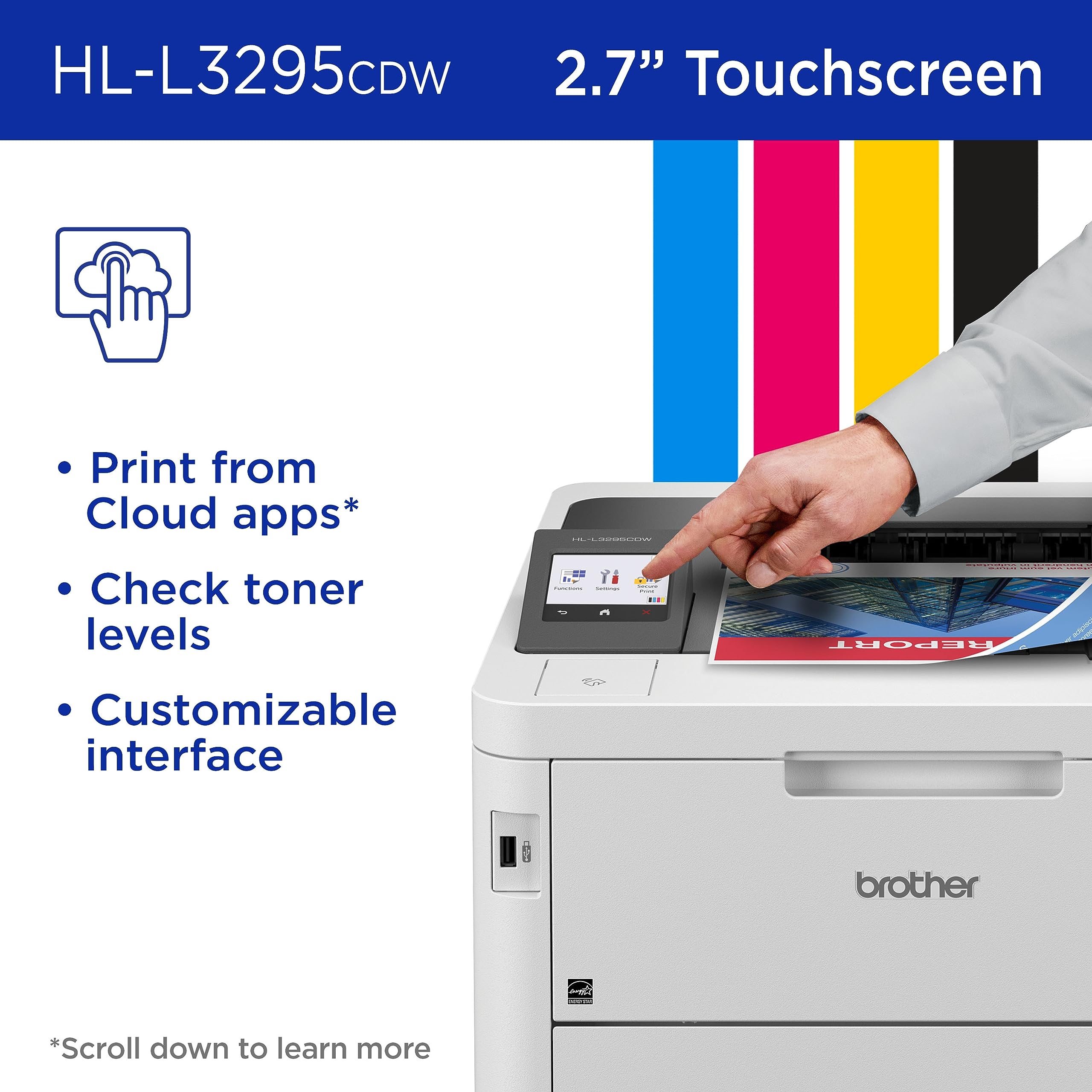 Brother HL-L3295CDW Wireless Compact Digital Color Printer with Laser Quality Output, Duplex, NFC, Mobile & Ethernet | Includes 2 Month Refresh Subscription Trial ¹, Amazon Dash Replenishment Ready