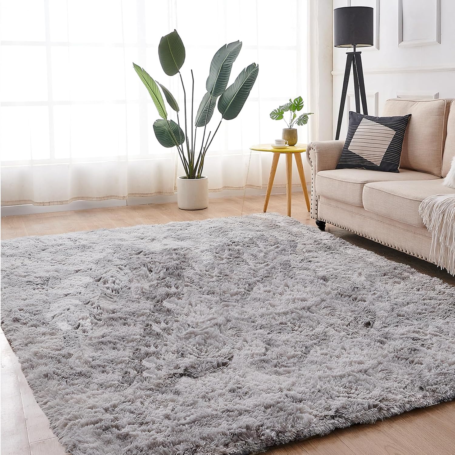 Rugs, Pads & Protectors - Floralux Shag Area Rugs 8x10, Fluffy Living Room Carpets for Bedroom Nursery Shaggy Rug, (8x10 Ft., Tie-Dyed Light Gray)