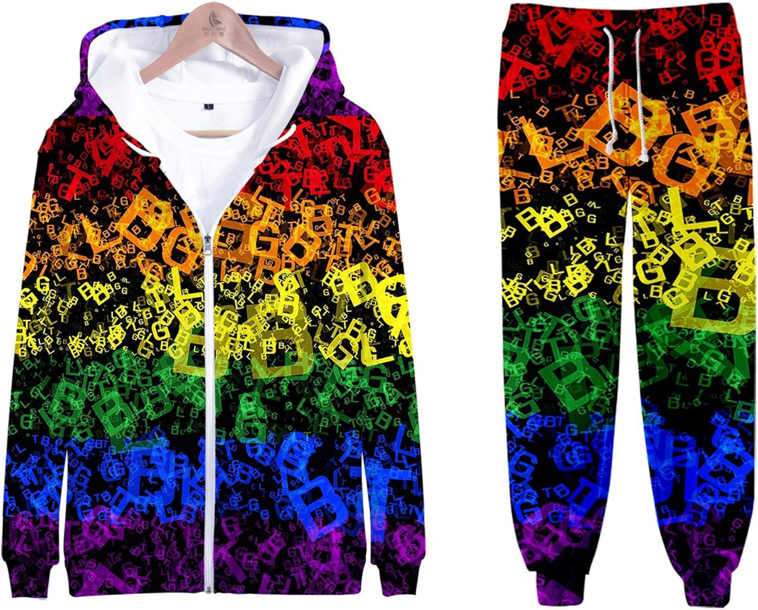 URVIP Unisex 2Piece Rainbow Pride Month LGBT Tracksuit Zipper Hoodie