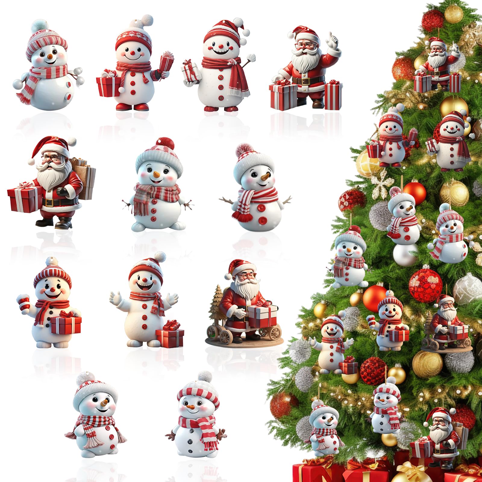 Photo 1 of 12 Pcs Christmas Tree Decorations Xmas Snowman Hanging Ornaments Cute Cartoon Snowmen Santa Claus Ornaments Designs Mini Acrylic Hanging Ornament Christmas Tree Ornaments for Holiday Party Decor