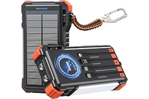 BLAVOR 45W Solar Charger Power Bank 20000mAh Wireless Portable Charger Built-in Cables, PD QC Fast Charging Battery Pack with USB-C for iPhone, Samsung, Dual Flashlight & Carabiner for Camping, Hiking